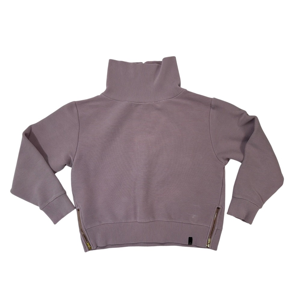 Varley Ribbed Turtleneck‎ Sweatshirt Cropped Zipper Side Women's Medium Mauve